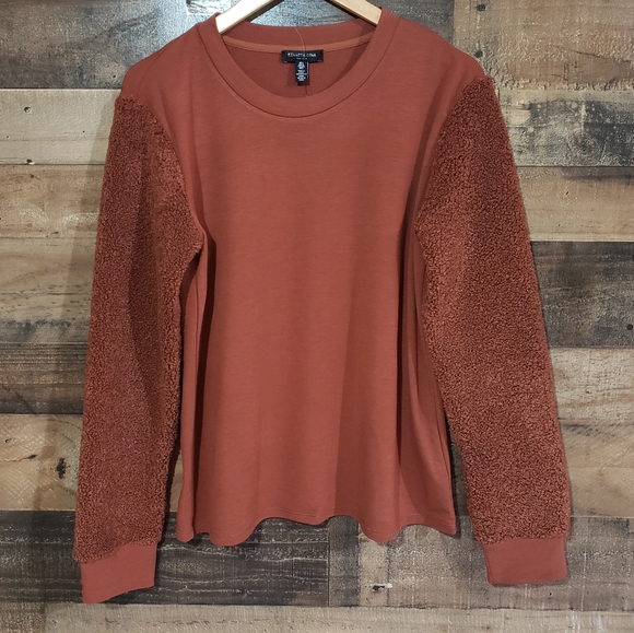 Kenneth Cole Tops - Kenneth Cole NWT pullover with faux shearling sleeves sweatshirt size large